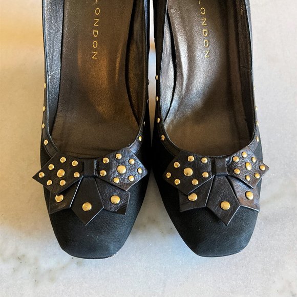 Sacha London black leather high heel pump shoes, western / boho, gold hardware - Picture 5 of 10